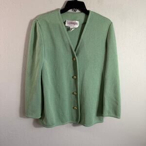 Vintage Castleberry London New York Pale Green Knot Cardigan Women 10 Grandma